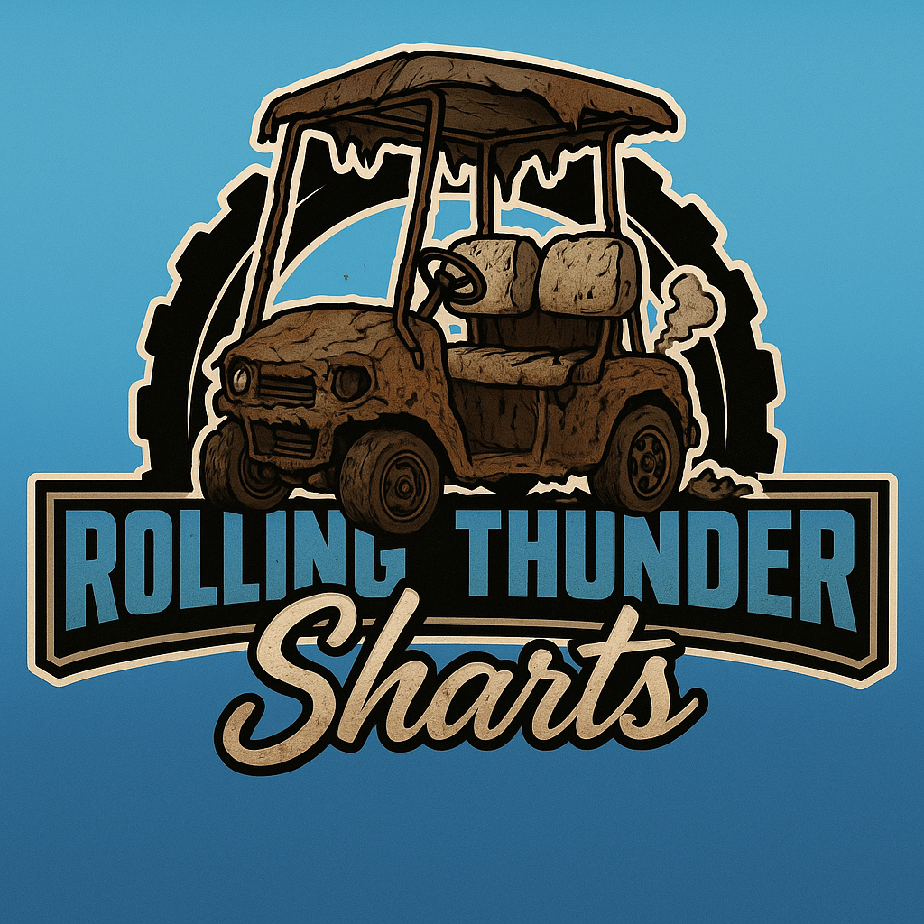 Rolling Thunder Sharts — logo featuring a flatulating golf cart made of fecal matter