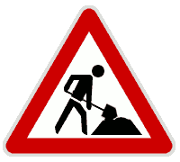 Animated roadwork warning sign showing a worker digging with a shovel